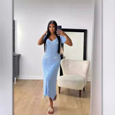 Short Sleeve V neck Dress