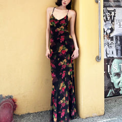 Colorful floral pattern fitted fishtail maxi dress