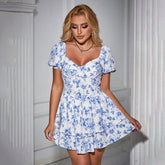 Sweet Dress Printed Slim Fit Short Sleeve Tiered Dress Short Dress