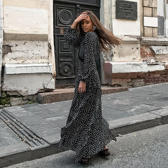 Retro-Look mit V-Ausschnitt, Puffärmeln, Polka Dots, farblich abgestimmten langen Ärmeln, Rüschen, elegant, figurbetont