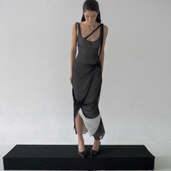 Personalized Irregular Asymmetric Design Contrast Color Slim Fit