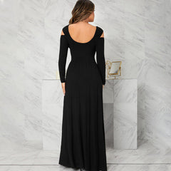 Klassisches, elegantes Kleid mit V-Ausschnitt und Schlitz