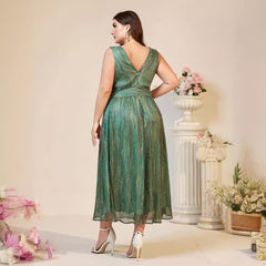 Plus Size Deep V Plunge Girdle Suspender Maxi Dress Elegant Dress
