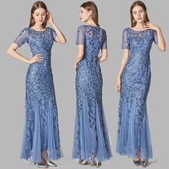 Banquet Host Slim Mesh Sequ Evening Dress Fishtail Dress for