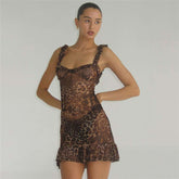 Cool Leopard Print V Neck Backless Mesh Sling