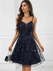 Backless Lace up Sequ Dress Short Dress