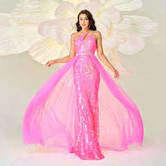 Vestido de cóctel de gasa con lentejuelas y cuello diagonal de un solo hombro de alta gama para dama de honor