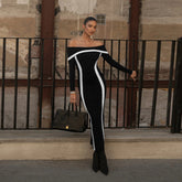 off the Shoulder Contrast Color Slim FitElegant Slim Fit Sheath Dress