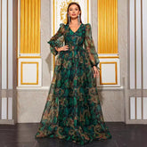 Vacation Dress V Neck Printed Long Sleeve Maxi Dress