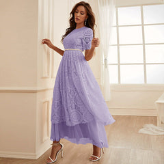 Lace Stitching Mesh Solid Color Dress