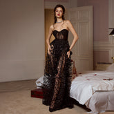 Black Lace See through Dress Tube Top Design Party Dinner Dress