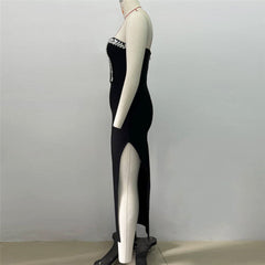 Fall Tube Top Diamond Bandage Dress Side Split Hip Wrapped Dress Dress