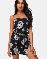 Outer Slip Dress Print off Neck Loose Split Suspender Dress