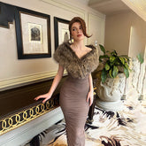 Elegant Slim Fit Furry off Shoulder Tube Top Shawl