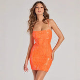 Dress Sequin Sling Orange Sheath Short Evening