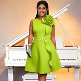 Three Dimensional Floral Dress Party Cocktail Sleeveless High Waisted Dresses