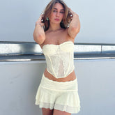 Popular Collage Lace See Through Wrapped Chest Ultra Short Double Layer Outfit