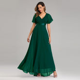 Hand-Folded Large V-neck Dress Chiffon Elastic Banquet Bridesmaid Evening Dress for