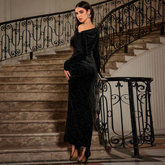 High Sense Socialite Dress Cocktail Adult Lady like Woman Wind Slit Maxi Dress