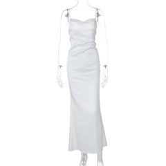 Elegant Solid Color Stitching Tied Tie Waist Long Slim Strap