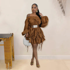 off Shoulder Drawstring Lace Dress