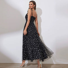 Suspender Dot Mesh High Waist Office Cami Dress