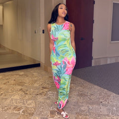 Arrival Back Hollow Out Cutout Printed Sleeveless