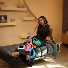 Vestido largo de corte A con cuello redondo, sin mangas, color a juego, ahuecado, recortado y bordado