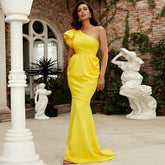 Diagonal Collar Sleeveless Elegant Slim Fit Long Solid Color Cocktail Bridesmaid Dress Evening