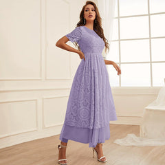 Lace Stitching Mesh Solid Color Dress