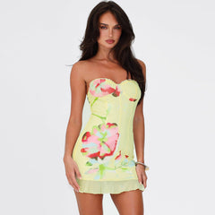 Printed Sleeveless Tube Top Short Slim Sheath