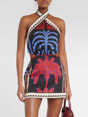Halter Positioning Print Holiday Beach Dress