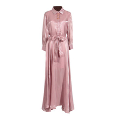 GracefulCasual Dress Polo Collar Gilding Glossy Waist Tight Maxi