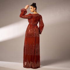 High End Long Sleeved Elegant V Neck Long Sequined Cocktail Evening Dress Bridesmaid Dress