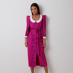 Elegant Printed Dress Three Quarter Sleeve Collared Split Waist Fitted Dress