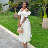 Elegant Elegant U Neck Ruffle Sleeve High Waist Oversized Swing Dress