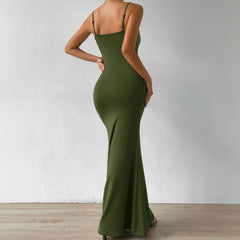 Solid Color Suspenders Sleeveless Backless Dress