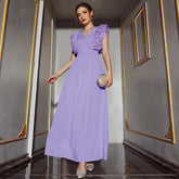 Solid Color V neck Sleeveless High Waist Dress