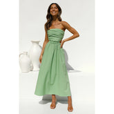 Sundress Maxi Strapless Trendy Solid Color Chest-Wrapped Dress