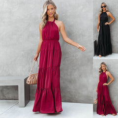 Elegantes langes einfarbiges Neckholderkleid für