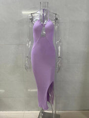 Halter Cut out Knitted Mid Length Split