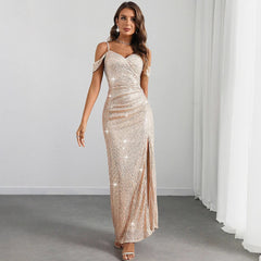 Backless Sequ Dress Maxi Dress Prom Evening Dress