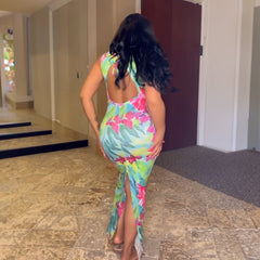 Arrival Back Hollow Out Cutout Printed Sleeveless