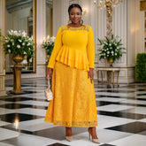 Vestido de fiesta de cóctel con volantes y cuello redondo de manga larga con encaje transparente