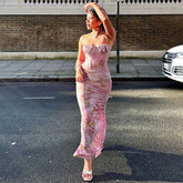 Printed Wrapped Chest Halter Slim Fit Dress