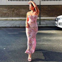 Printed Wrapped Chest Halter Slim Fit Dress