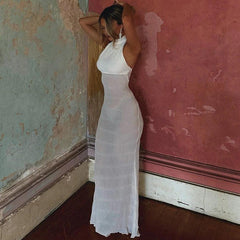 Halter Backless Pleated Ruffle Sleeveless