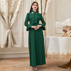 round Neck Long Sleeve High Waist Ruffles A line Dress Maxi Dress