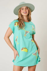 Beach Sequ Short Sleeve Loose Casual Dress