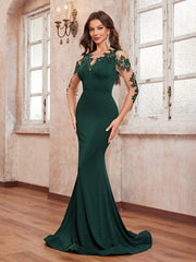 Prom Evening Dress Three Dimensional Lace Floral Long Sleeve Elegant Fishtail Party Dress